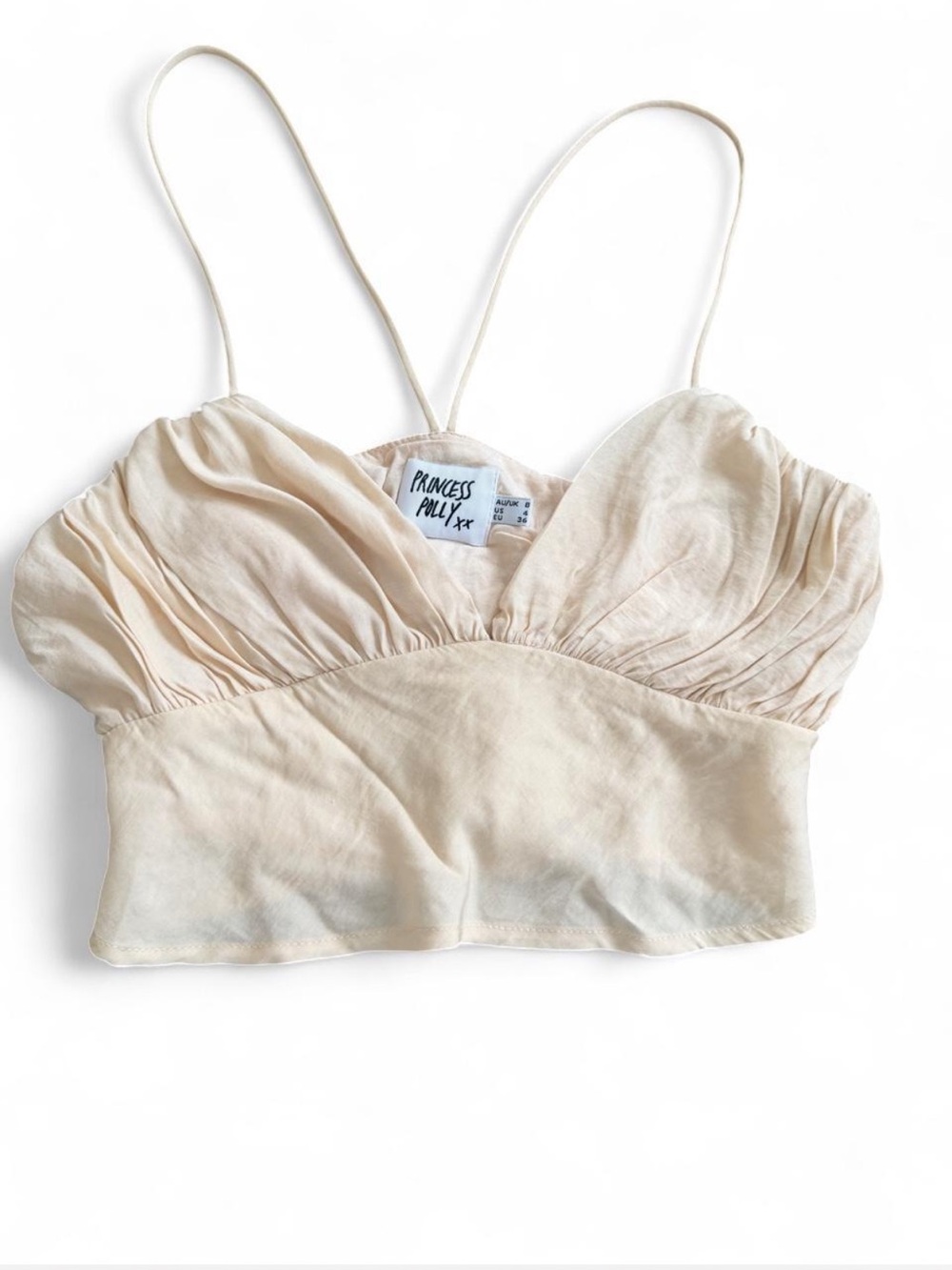 Princess Polly Beige Ruched Strappy Crop Top Size 4